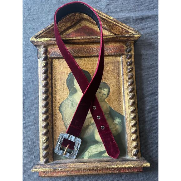 vintage SAINT LAURENT velvet calfskin leather BELT metal jeweled buckle glam s 2 - Picture 10 of 16